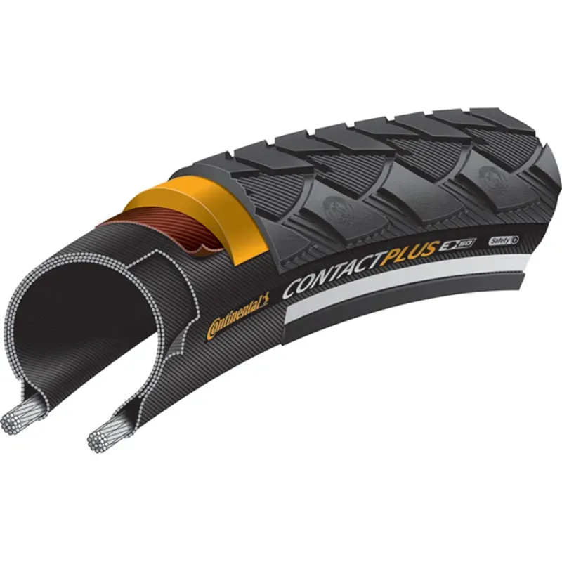 Continental Contact Plus Tire - 700 X 35 Clincher Wire Black/Reflex SafetyPlus Breaker E50 Black/Reflex 700 x 35 / 28 x 1-3/8 x 1-5/8
